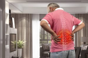 elder man ezperiencing Back Pain highlighted in red
